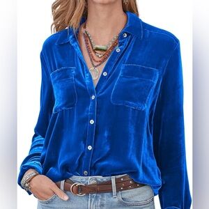 Womens Winter Velvet Long Sleeve Button Down Casual. size S